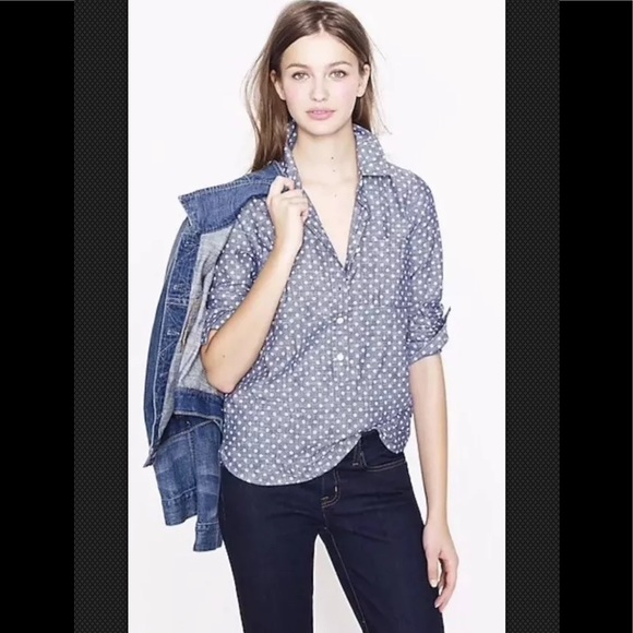 J CREW #30313 Circle Print Chambray Popover - Picture 2 of 8